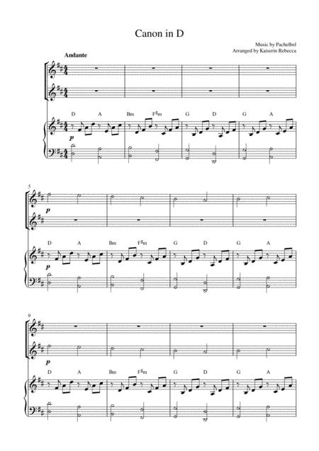 Canon In D Flute Duet And Piano Accompaniment Sheet Music