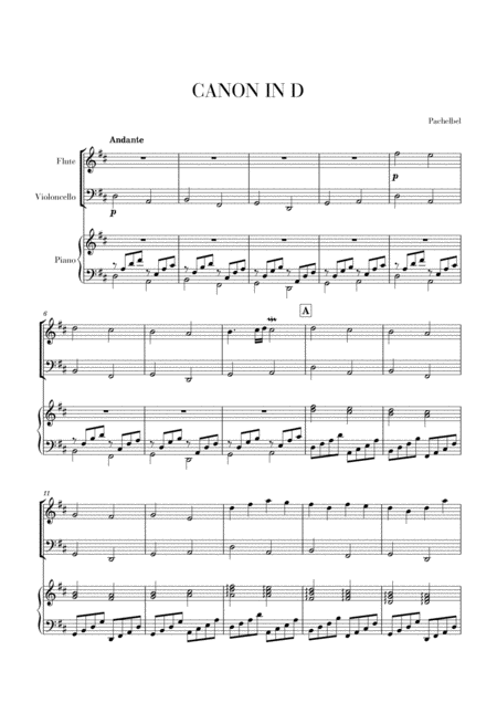 Free Sheet Music Canon In D For Flute Cello And Piano