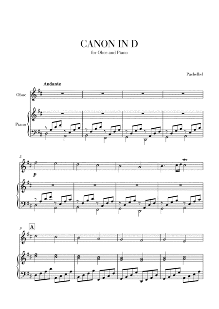 Free Sheet Music Canon In D For Oboe And Piano