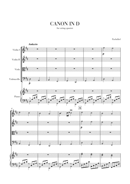 Free Sheet Music Canon In D For String Quartet And Piano