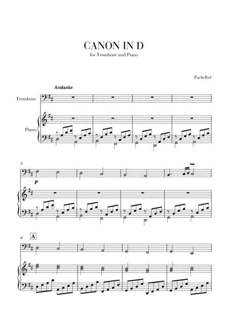 Free Sheet Music Canon In D For Trombone And Piano