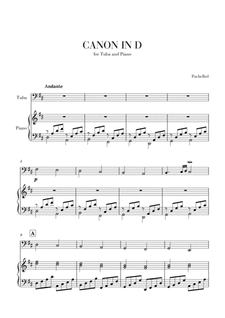 Canon In D For Tuba And Piano Sheet Music