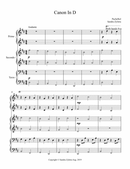 Free Sheet Music Canon In D Intermediate Trio 1 Piano 6 Hands