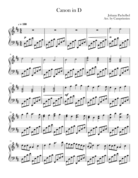 Canon In D Piano Sheet Music