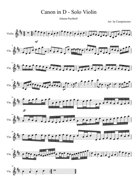 Canon In D Solo Violin Sheet Music