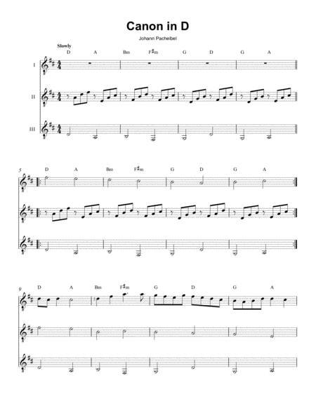 Free Sheet Music Canon In D Tenor Trio