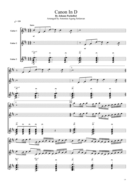 Canon In D Trio Guitar Score Sheet Music