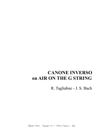 Canon Inverso On The Air On G String For Oboe And Piano Organ Sheet Music