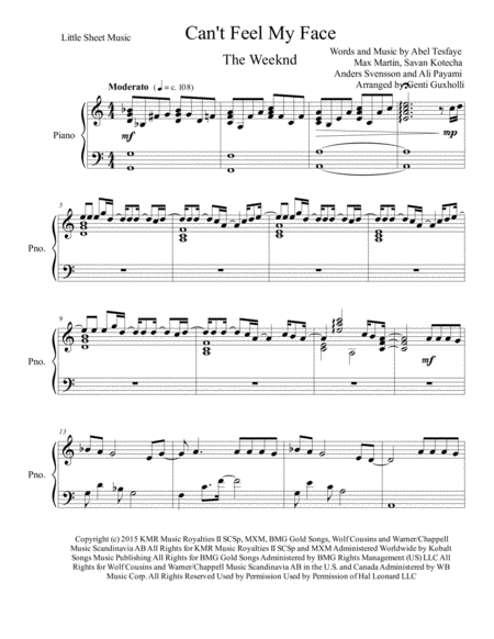 Free Sheet Music Cant Feel My Face Piano Solo