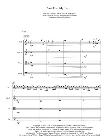 Free Sheet Music Cant Feel My Face String Quartet