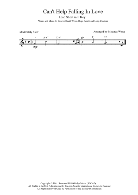 Free Sheet Music Cant Help Falling In Love Alto Saxophone Concert Key With Chords