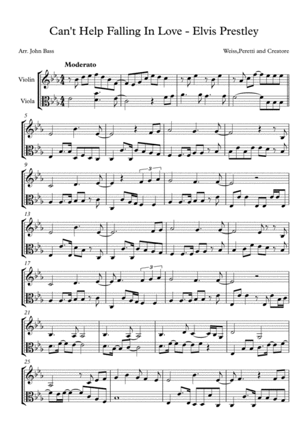 Cant Help Falling In Love Arranged For Violin And Viola Sheet Music