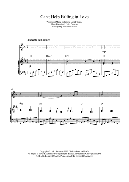 Cant Help Falling In Love Clarinet In A Solo And Piano Accompaniment Sheet Music