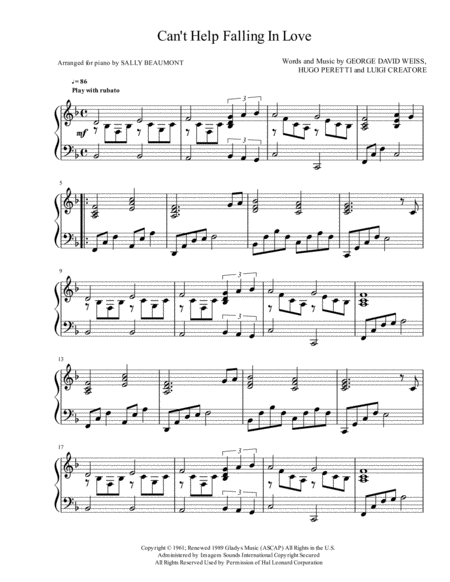 Cant Help Falling In Love Early Intermediate Piano Sheet Music