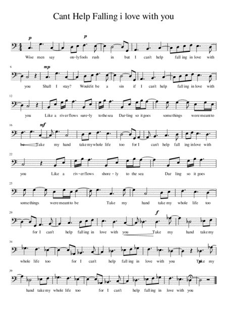 Cant Help Falling In Love Easy Cello Solo Sheet Music