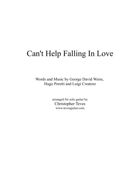 Cant Help Falling In Love Easy Guitar Solo Tab Sheet Music