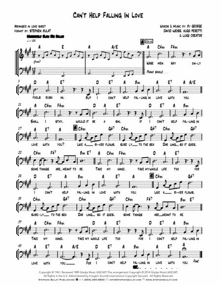 Cant Help Falling In Love Elvis Ub40 Lead Sheet In Bass Clef For Cello Bassoon Trombone Or Bass Guitar Key Of A Sheet Music