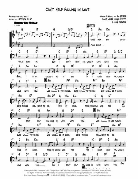 Cant Help Falling In Love Elvis Ub40 Lead Sheet In Bass Clef For Cello Bassoon Trombone Or Bass Guitar Key Of G Sheet Music