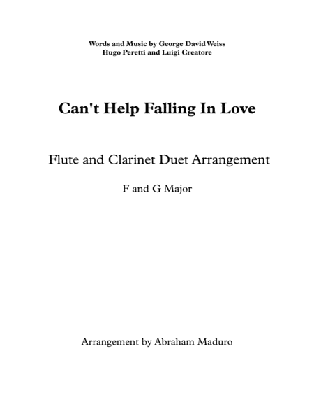 Cant Help Falling In Love Flute Clarinet Duet Two Tonalities Included Sheet Music