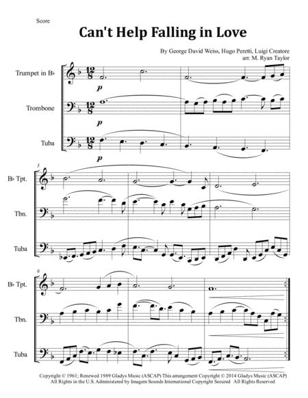 Cant Help Falling In Love For Brass Trio Trumpet Trombone Tuba Sheet Music