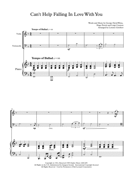 Cant Help Falling In Love For Piano Trio Sheet Music