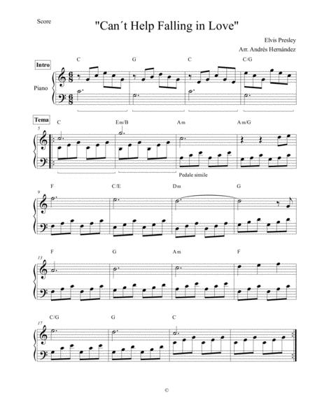 Free Sheet Music Cant Help Falling In Love In C