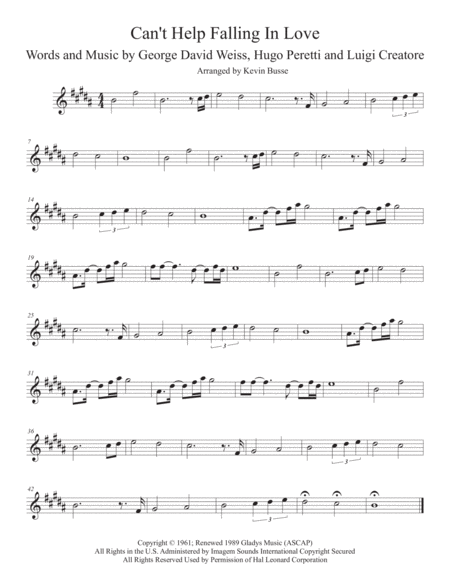 Cant Help Falling In Love Original Key Alto Sax Sheet Music