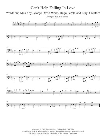 Free Sheet Music Cant Help Falling In Love Original Key Cello