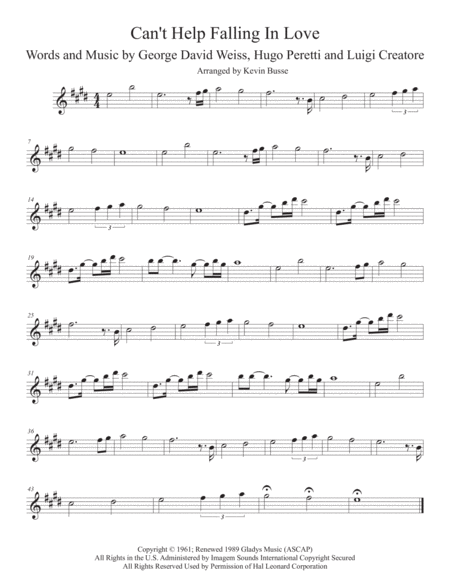 Cant Help Falling In Love Original Key Soprano Sax Sheet Music