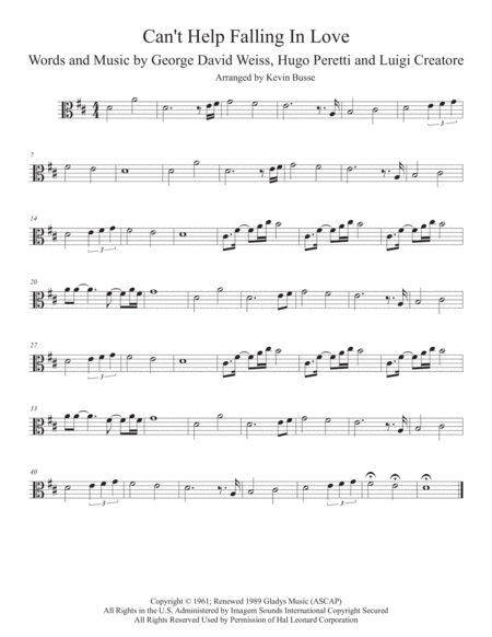 Cant Help Falling In Love Original Key Viola Sheet Music