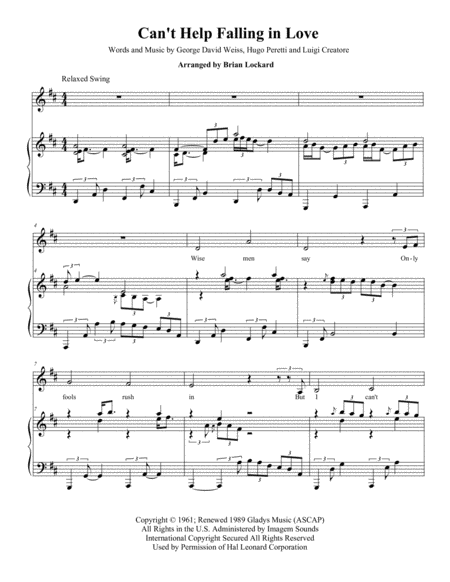 Cant Help Falling In Love Piano And Voice Country Style Sheet Music