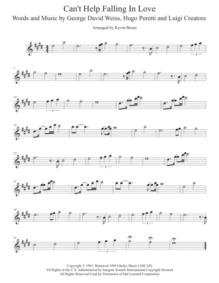 Cant Help Falling In Love Soprano Sax Sheet Music