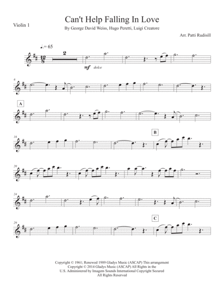 Free Sheet Music Cant Help Falling In Love String Trio