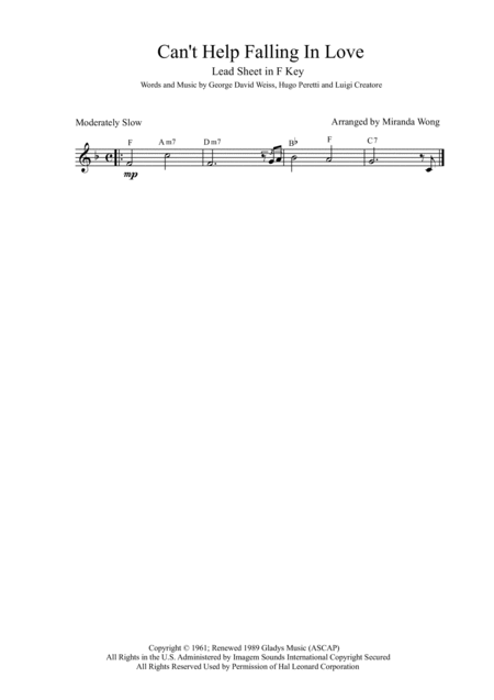 Cant Help Falling In Love Tenor Or Soprano Saxophone Concert Key Sheet Music