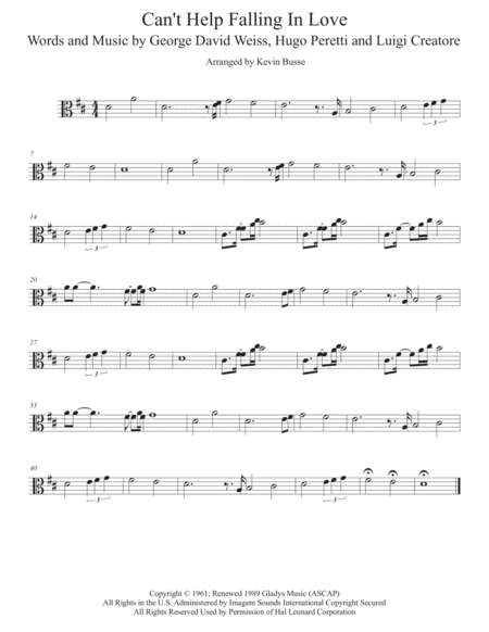 Free Sheet Music Cant Help Falling In Love Viola