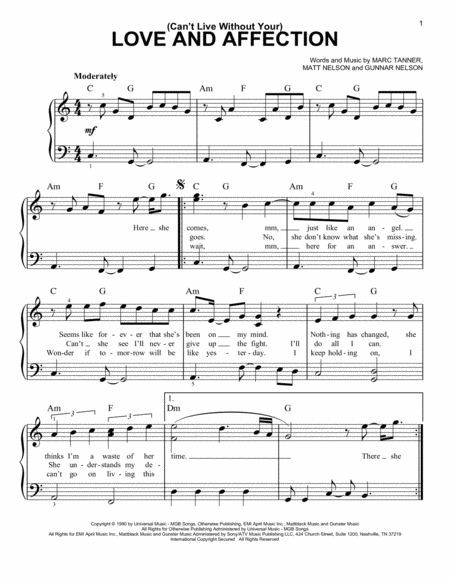 Cant Live Without Your Love And Affection Sheet Music