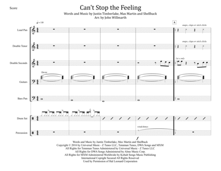 Cant Stop The Feeling For Steel Band Sheet Music