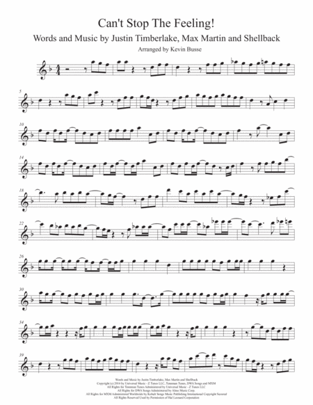 Cant Stop The Feeling Oboe Sheet Music