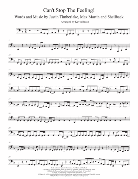 Free Sheet Music Cant Stop The Feeling Tuba