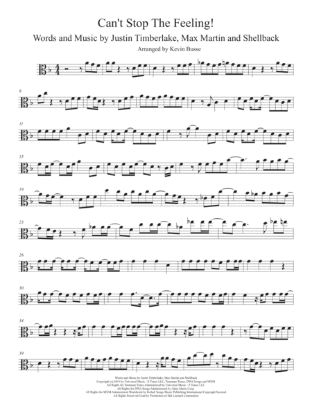 Cant Stop The Feeling Viola Sheet Music