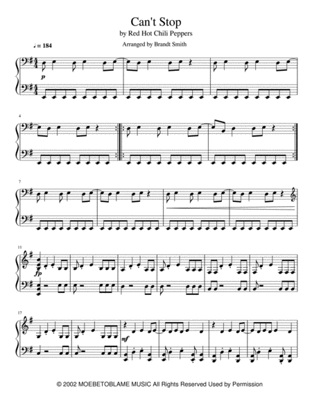 Cant Stop Sheet Music