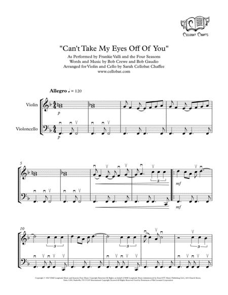 Cant Take My Eyes Off Of You Violin Cello Duet Frankie Valli Arr Cellobat Sheet Music