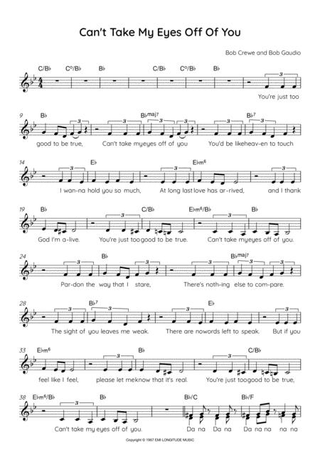 Cant Take My Eyes Off You Lead Sheet For Singalongs Sheet Music