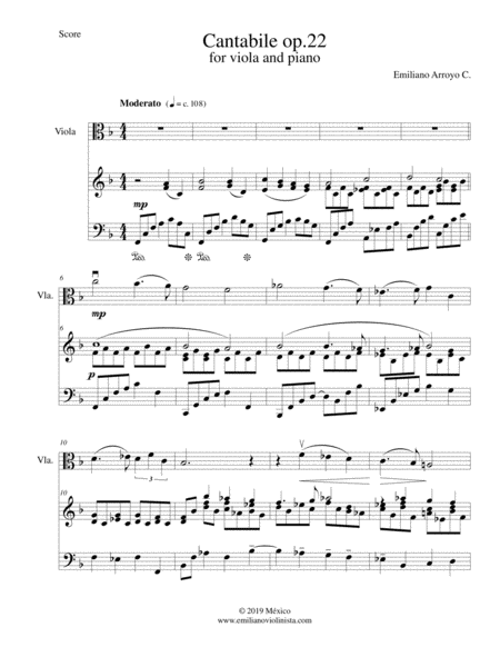 Cantabile For Viola And Piano Op 22 Sheet Music