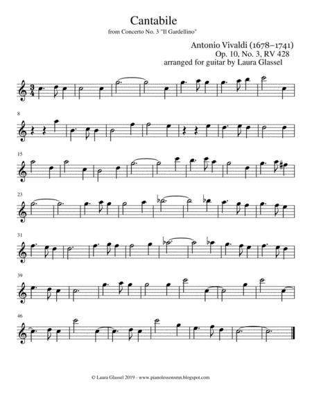 Free Sheet Music Cantabile From Il Gardellino For Guitar