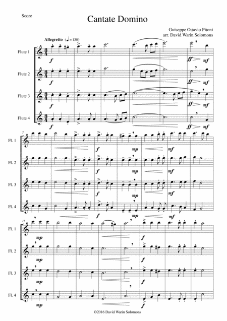 Cantate Domino By Pitoni Arranged For Flute Quartet 4 Concert Flutes Sheet Music