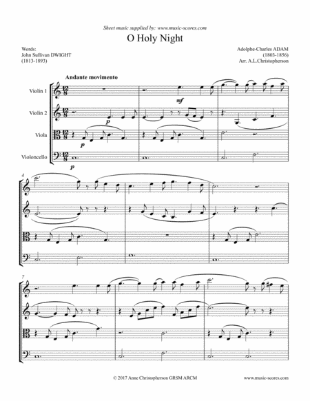 Cantique De Noel O Holy Night String Quartet Sheet Music