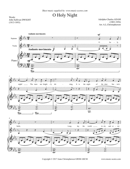 Free Sheet Music Cantique De Noel O Holy Night Voice Violin And Piano