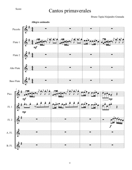 Cantos Primaverales Para Ensamble De Flautas Sheet Music