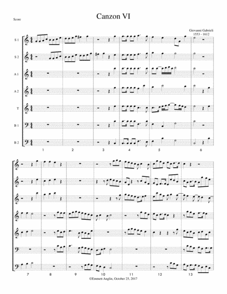 Free Sheet Music Canzon A 7 By Giovanni Gabrieli For 7 Recorders Ssaatbb